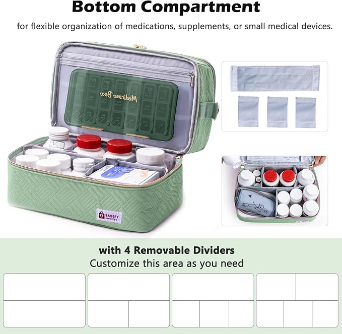 BAGSFY Travel Medicine Bag Organizer with 7-Day Pill Organizer, AM & PM Pill Box, Medication Storage, First Aid Kit Case - Image 4
