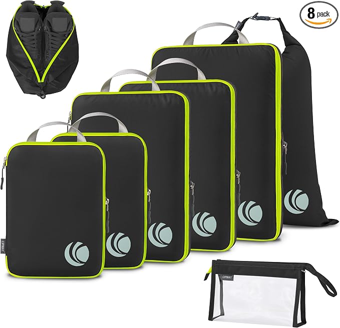 Cipway Compression Packing Cubes, Lightweight Travel Luggage Organizers with Shoe, Toiletry & Laundry Bags, Travel Essentials for Carry-on Suitcase (8 Piece, Black) by Cipway