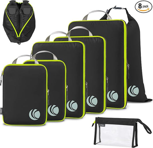 Cipway Compression Packing Cubes, Lightweight Travel Luggage Organizers with Shoe, Toiletry & Laundry Bags, Travel Essentials for Carry-on Suitcase (8 Piece, Black) by Cipway