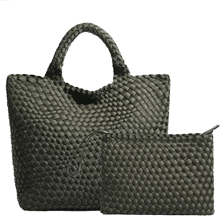 JINMANXUE Woven Hobo Bag For Women Neoprene Tote Bag Large Capacity Handbag Patchwork Handmade Casual Shoulder Bags by JINMANXUE