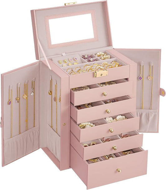 SONGMICS Jewelry Box Organizer, 6-Layer with 5 Drawers, Jelly Pink | Jewelry Storage Case with Lock and Mirror, Large Storage Capacity, for Necklaces, Watches, Gift for Loved Ones UJBC152SA02S by Unknown