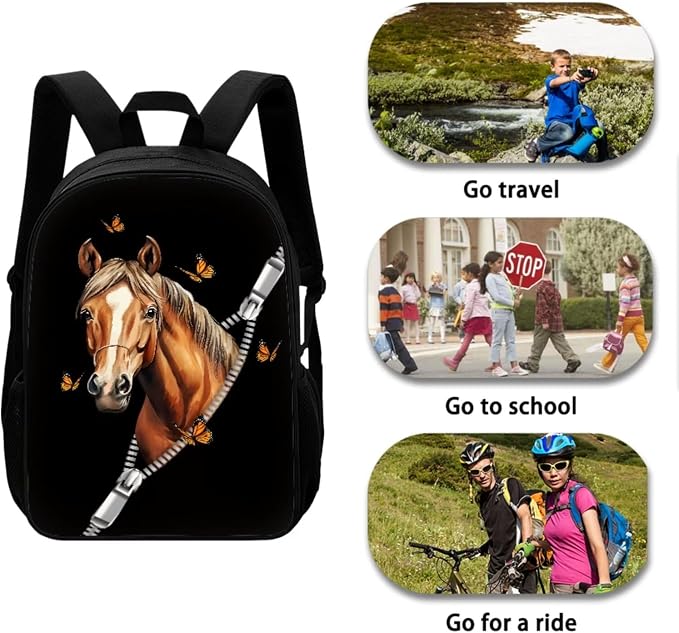 Mumeson Zipper Horse Backpack Bookbags Kids School Backpack Set and Insulated Lunch Bags with Adjustable Strip,Lightweight Small Pencase Pencil Bag 3 Pack Set - Image 4