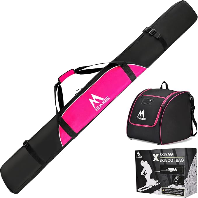 Hsmihair Ski Bag and Ski Boot Bag Combo-Padding Skis Bag for Air Travel,Water Proof Ski Boot Bag Fits for Skis Up to 200 CM and Boots Up To Size US13,Adults Ski Travel Bag by Hsmihair