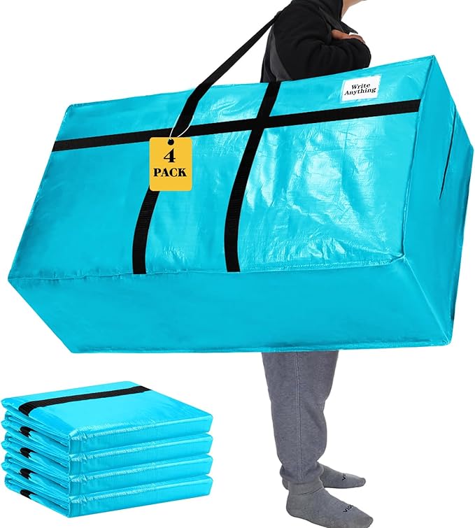 Windyun 4 Pack 57 Gallon Extra Large Moving Bags XXL Heavy Duty Storage Bag with Strong Zipper Handle Jumbo Big Tote Box Foldable for College Dorm Travel Clothes Duffle Blanket Pillow(Lake Blue) by Windyun