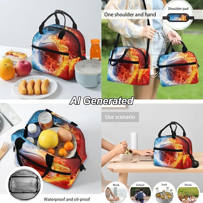 Basketball Boys Bookbag 10-12 Years Old Ice and Fire High School Backpack with Lunch Box and Pencil Bag Set 3-in-1 Large School Bags for Teens - Image 4