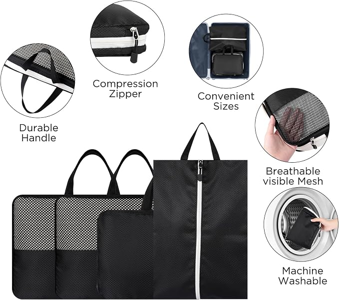 AiQInu 4-Piece Suitcase Organizer, Compression Packing Cube Space-Saving Expandable Ultralight Travel Organizer for Clothes, Shoes, Underwear Travel Set for Backpacks or Hand Luggage - Image 4