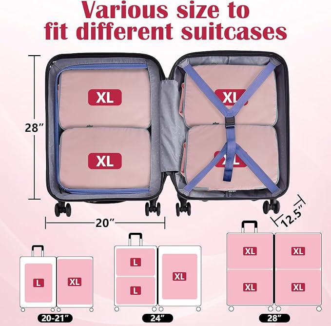 Extra Large Compression Packing Cubes for Travel Essentials, 2 Set Expandable Travel Cubes for Packing Compression Bags Luggage Suitcase Organizer, Pink - Image 5