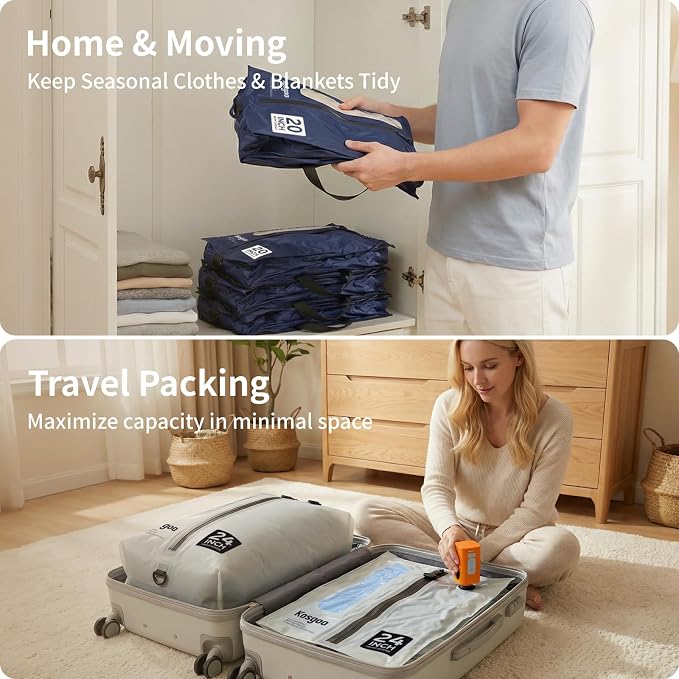 Vacuum Seal Bags for Travel with Pump, Navy, 20+20+28 | Reusable Nylon, Compression Packing Cubes, Space Saving for Carry-On Checked Suitcase & Backpack, Odor & Waterproof, 3 Pcs - Image 7