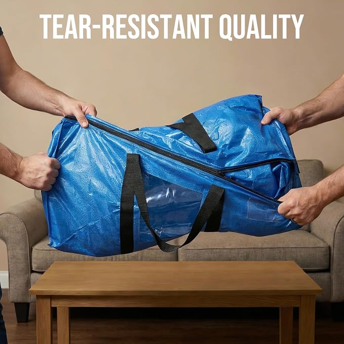 TAILI Extra Large Moving Bags, 8 Pack Blue Heavy Duty Totes For Storage with Visible Window, Wrap Around Handles, Storage Bags for Space Saving, Alternative to Moving Boxes - Image 7