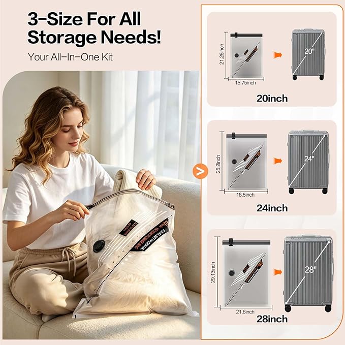 Rechargeable Wireless Pump Travel Storage Bags Set - 20 Pack Portable Space Saver Bags for Travel & Home - Vacuum Compression Packing Seal for Clothes, Blankets, Seasonal Storage - Image 4