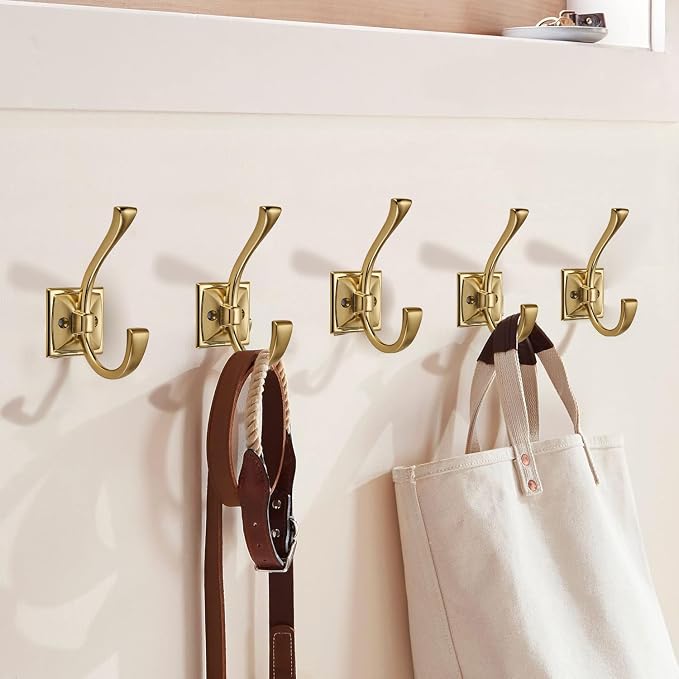 Large Wall Hooks 10 Pack - Brushed Gold Coat Hooks Hardware for Hanging Coats, Towels, Robes, Bags, Cups, Hats - Wall Mounted with Screws - Image 3