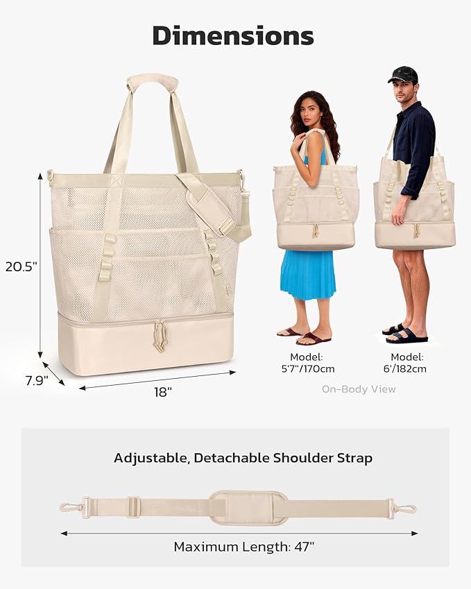 Large Beach Bag with Cooler Mesh Beach Tote for Women Insulated Pool Bag - Image 2