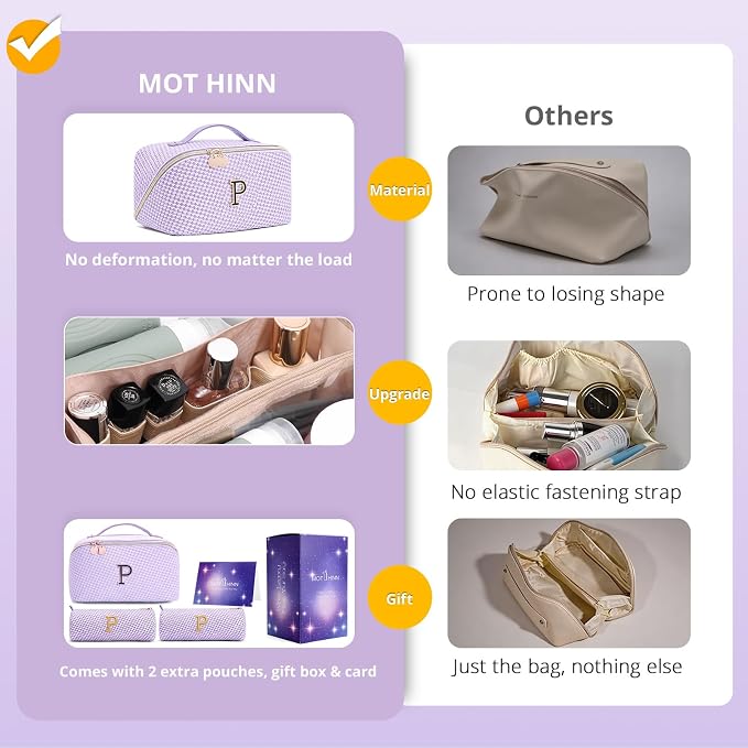 Personalized Gift Travel Makeup Bag: Initial Makeup Organizer Bag for Women | 3-in-1 Custom Make up Bag Set - Vegan Leather Travel Cosmetic Bag - Luxury Gift for Women – Birthday, Anniversary, Graduation - Image 2