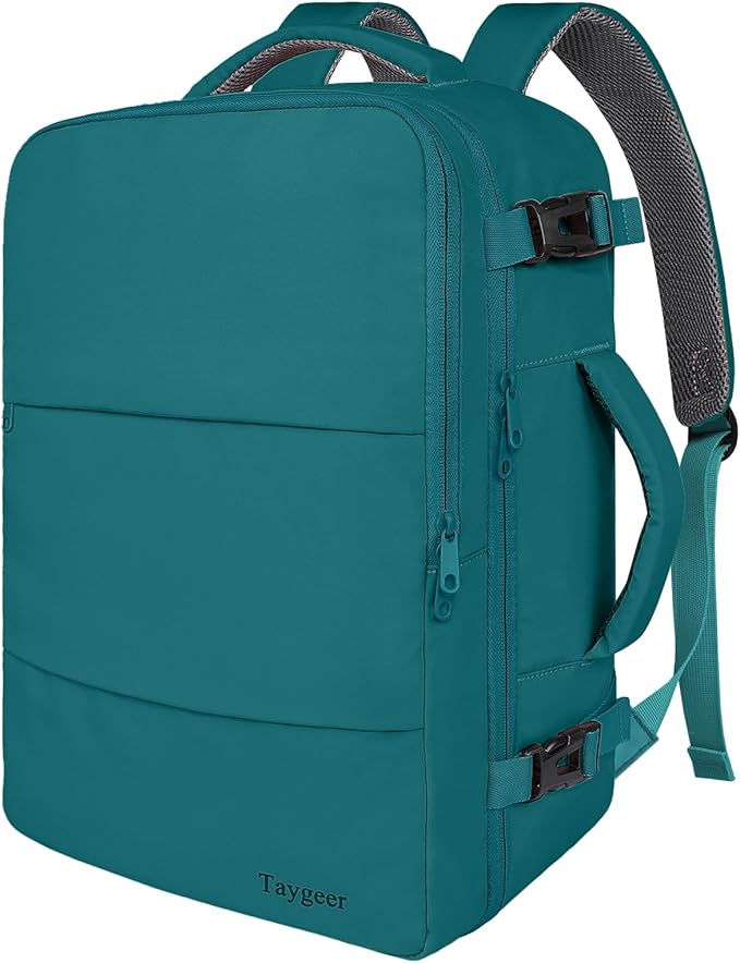 Taygeer Carry on Backpack for Men Women, Luggage Laptop Backpack | Airplane Travel Mochila with Water Bottle Pocket, 35L Water Resistant Gym Weekender Bag for College Gift, Peacock Blue by Taygeer