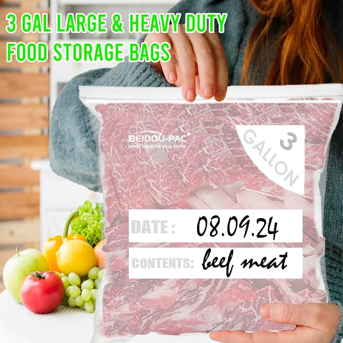 BEIDOU-PAC 3 Gallon Large Plastic Bags with Zipper Top, | 50 Count | 2 Mil | 16" x 18" | Heavy-Duty Reusable Clear Freezer Storage Bags - Image 3