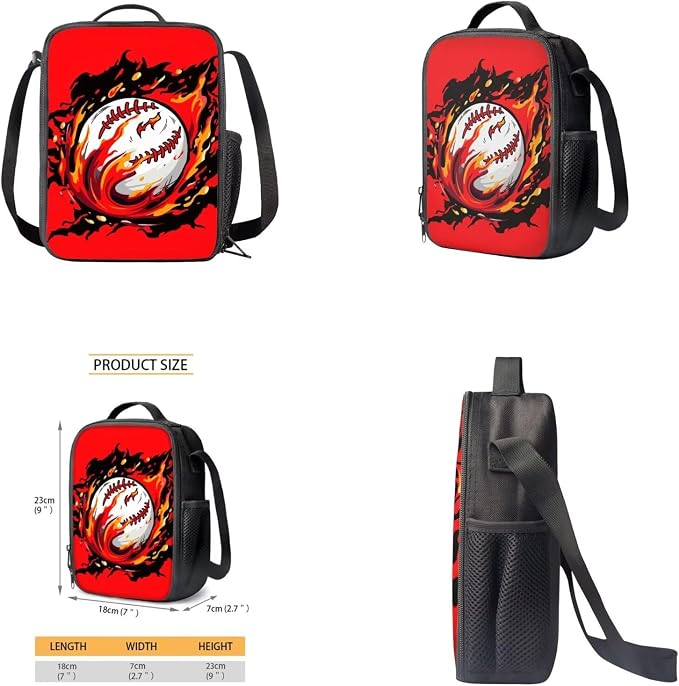 Fire Baseball Backpack for School Boys Backpack with Lunch Box Water Bottle Bag and Soft Pencil Case 4PCS Set Lightweight Bookbag with Front Pocket 17 inch Large Capacity Elementary School Bag - Image 4