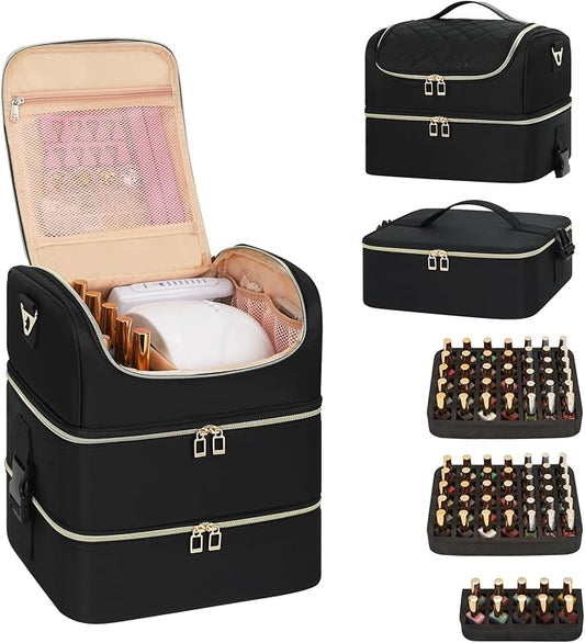 Nail Polish Organizer & Tattoo Travel Case - 3-Layer Nail Organizers and Storage Bag Holds 86-100+ Bottles, Portable Nail Supplies Organizer, Nail Tech Kit Box, Multi-Functional Cosmetic Case by CUBETASTIC