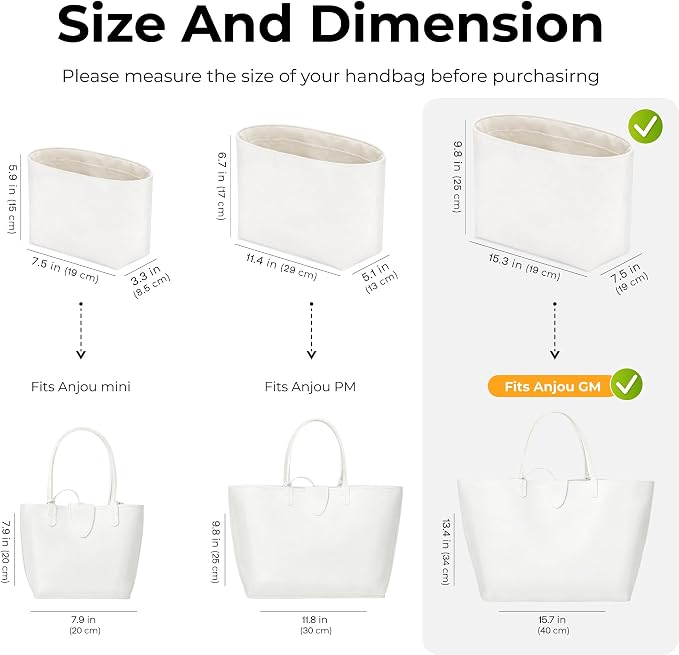 Tote Bag Organizer Insert for Anjou GM Handbag,Custom Fit Inside Premium Craie Lightweight WaterResistant Purse Insert with Cup Holder Accessories - Image 2