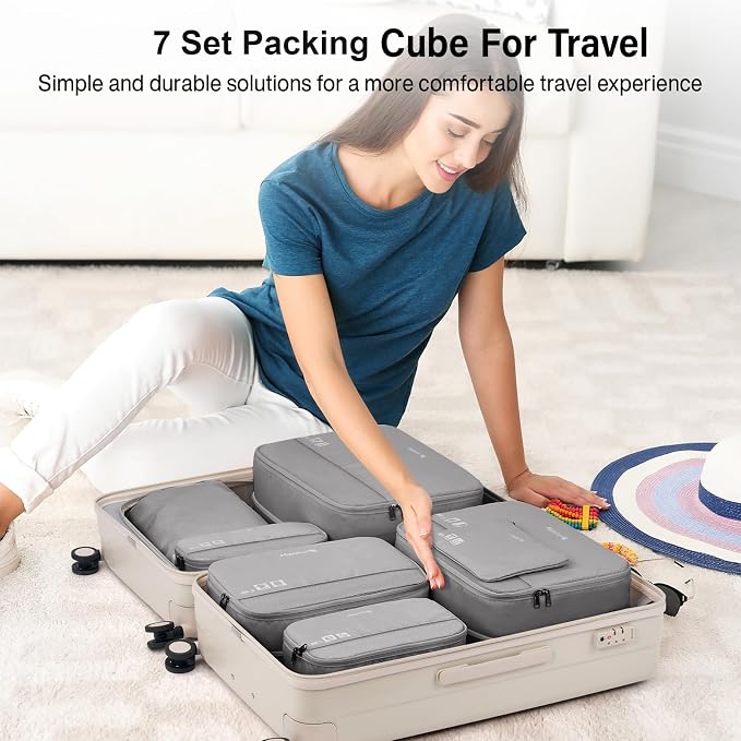 Hanke 7 Piece Expandable Compression Packing Cubes, Premium Travel Packing Organizers for Suitcases/Carry On, Luggage Organizer Bags with Breathable Mesh & Label - Image 7