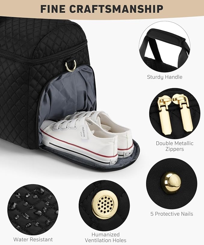 Travel Weekender Bags for Women: Overnight Bag with Shoe Compartment Large Travel Duffle Bag with Toiletry Bag Carry on Bag Personal Item Bag with Wet Pocket Hospital Bag for Women Black - Image 4
