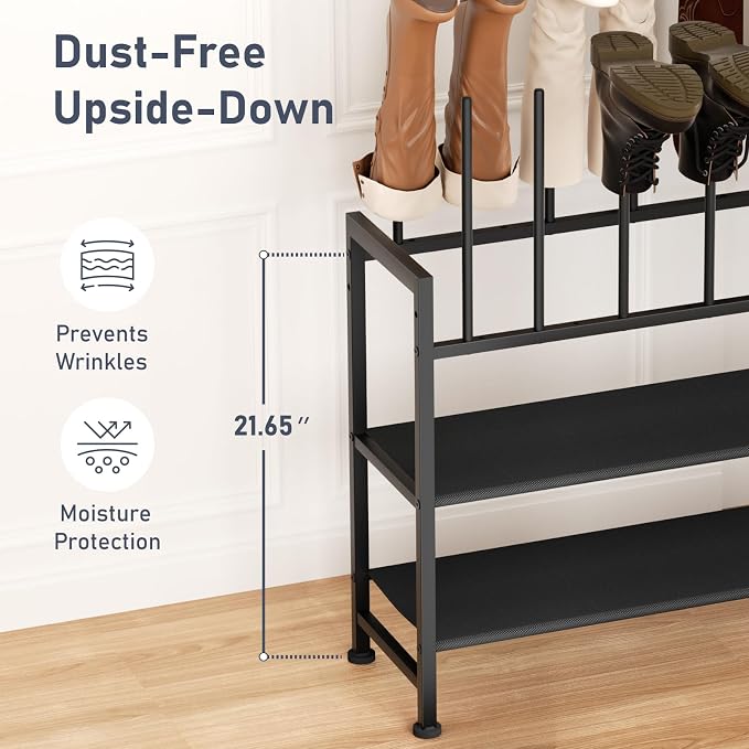 DIMJ Boot Rack 4-Tier - Black Metal Boot Storage Rack for Tall Boots Organizer Tall Boots, Multiuse Shoe Rack for Boots, Sneakers, High-Heel, Entryway, Fit for 8 Pairs, Black - Image 4