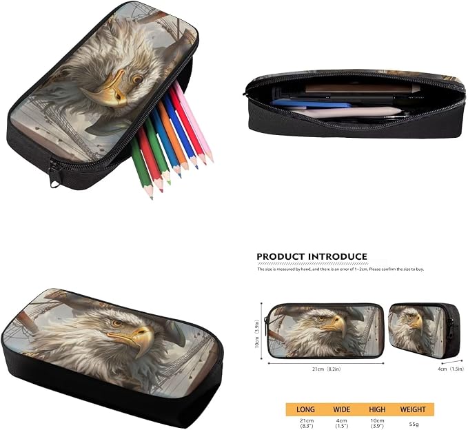 17 Inch Animal Print School Backpack And Lunch Box Set for Kids Lightweight Pirate Bald Eagle Backpack for Boys Girls Sturdy School Bag with Insulated Lunchbox Pencil Case Student Bookbag - Image 6