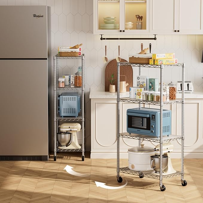 Golpart 4 Tier Shelves Storage Shelf Wire Closet Bathroom Organizers Metal Pantry Kitchen Garage Shelving Unit Laundry Room Organization Home Rack Net Basket White with Wheels 14”D X 24”W X 48.9”H - Image 2