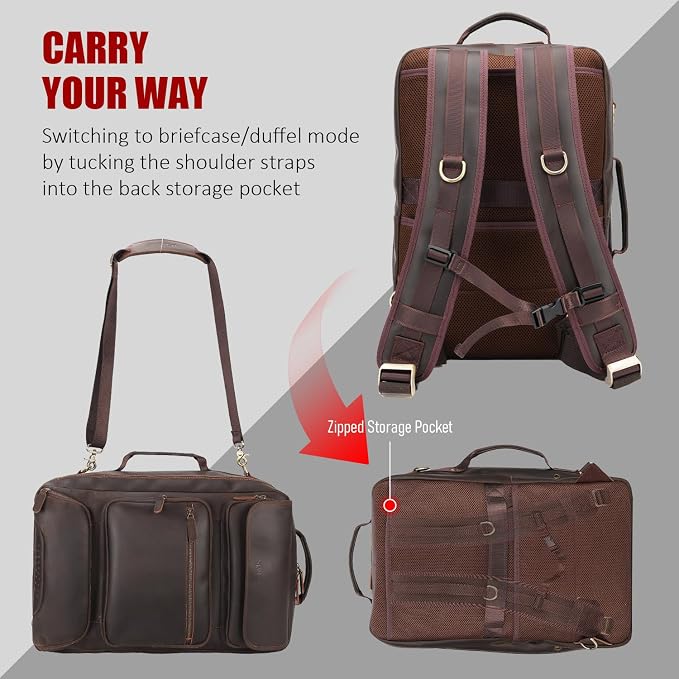 STAR VISTA Voyager-02 Full Grain Leather Travel Backpack, 30L Luxurious Capacity, All-in-One Duffle Backpack for Global Jet-set Voyagers, 16" Laptop Compatible, Canvas Lining - Image 7