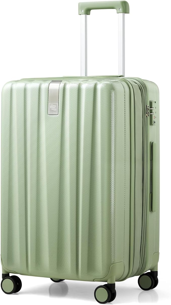 Hanke 24 Inch Expandable Checked Luggage Lightweight PC Hard Shell Luggage Suitcases with Wheels Travel Luggage Rolling Large Suitcase Travel Luggage Bag for Go to University.(Bamboo Green) by Hanke