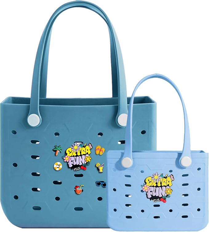 2-Pack Beach Bags Medium & Small,Waterproof Sandproof Rubber Tote Set for Women Men, Vacation Pool Boat Essentials - Image 5