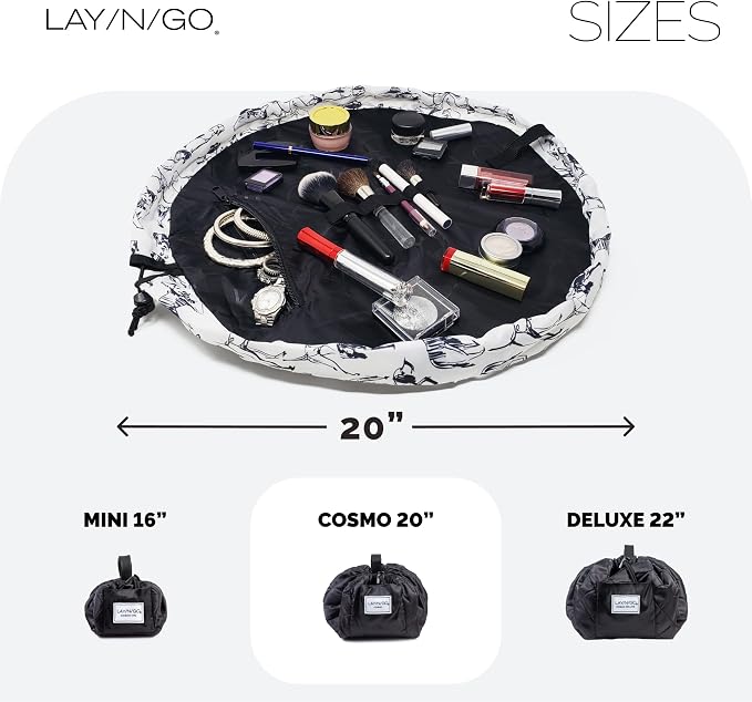 Lay-n-Go Cosmo Layflat Drawstring Cosmetic & Makeup Bag Organizer w/Zipper Pocket, Brush Loops & More, Cinch to Close, Lay Flat to Use, Durable, Machine Wash, Travel Toiletry Bag (20", Dogs) - Image 6