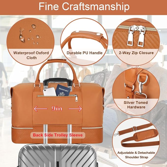 ITIEZY Weekender Overnight Bag for Women - Large Travel Duffel Bag with Shoe Compartment, Gym Duffel Bag Hospital Bag Carry On Tote Bags for Airplanes with Crossbody Bag Toiletry Bag 3Pcs Set - Image 5