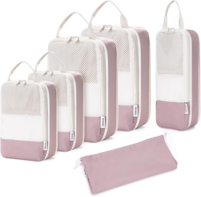 Narwey 6 Set Compression Packing Cubes for Travel Women Men, Travel Cubes for Carry On Suitcase, Durable Compression Luggage Organizer Bags by Narwey