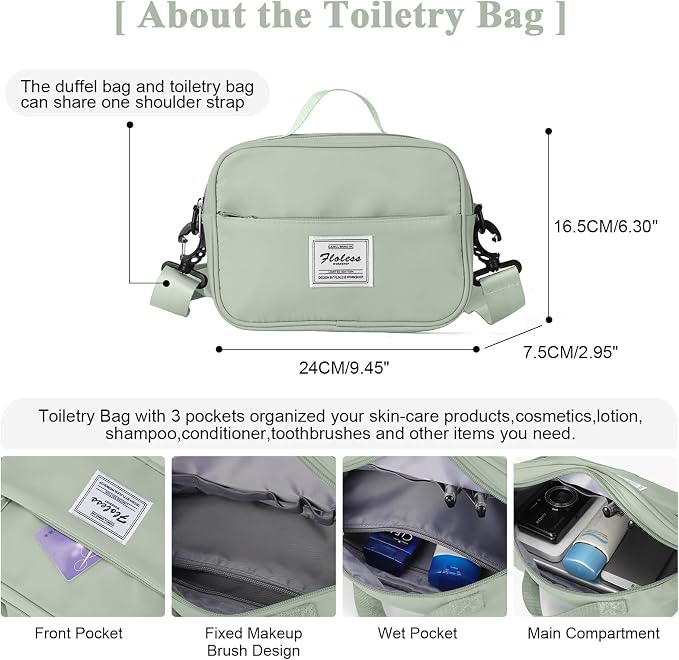 Travel Duffel Bag with Shoes Compartment,Weekender Bags for Women Travel | Overnight Carry-On Bag with Toiletry Bag, For Spirit Airlines 18x14x8 Personal Item Bag - Image 4