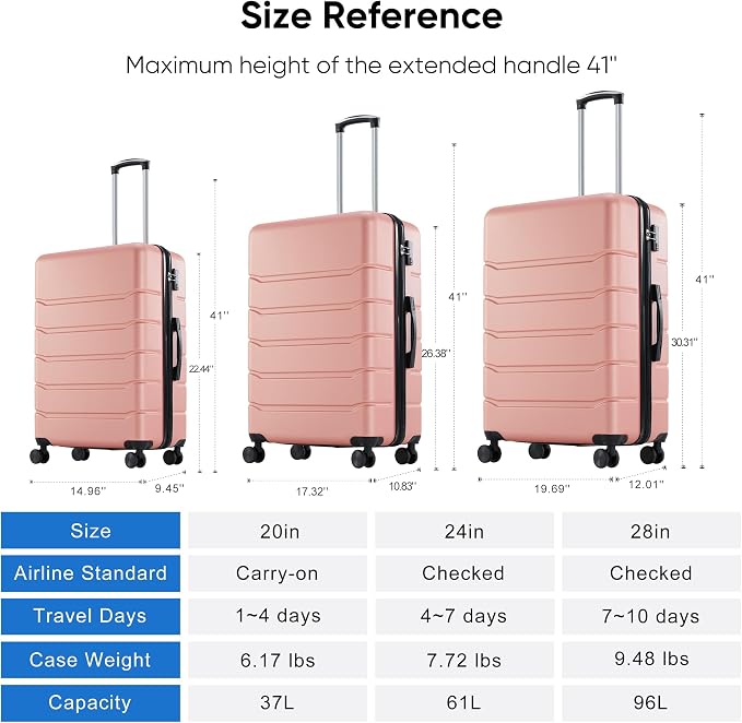 OLIXIS 24 Inch Luggage, Hardside Suitcase with Spinner Wheels, Lightweight ABS Hard Shell Checked Luggage, TSA Approved Lock, Expandable Medium Suitcase for Travel & Business–Pink - Image 9