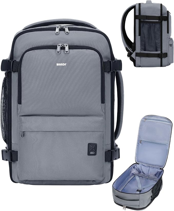 WANDF Travel Backpack For Spirit Airlines Personal Item Bag 18x14x8 with Wet Pocket, 17 Inch Laptop Backpack for Men Women | Frontier Airline Underseat Fit, Fits 17" Laptop, 180°Opening, Travel Backpack by WANDF