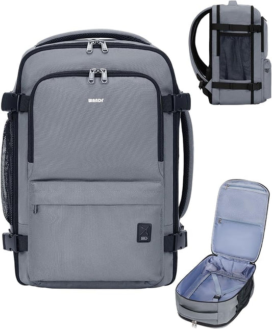 WANDF Travel Backpack For Spirit Airlines Personal Item Bag 18x14x8 with Wet Pocket, 17 Inch Laptop Backpack for Men Women | Frontier Airline Underseat Fit, Fits 17" Laptop, 180°Opening, Travel Backpack by WANDF