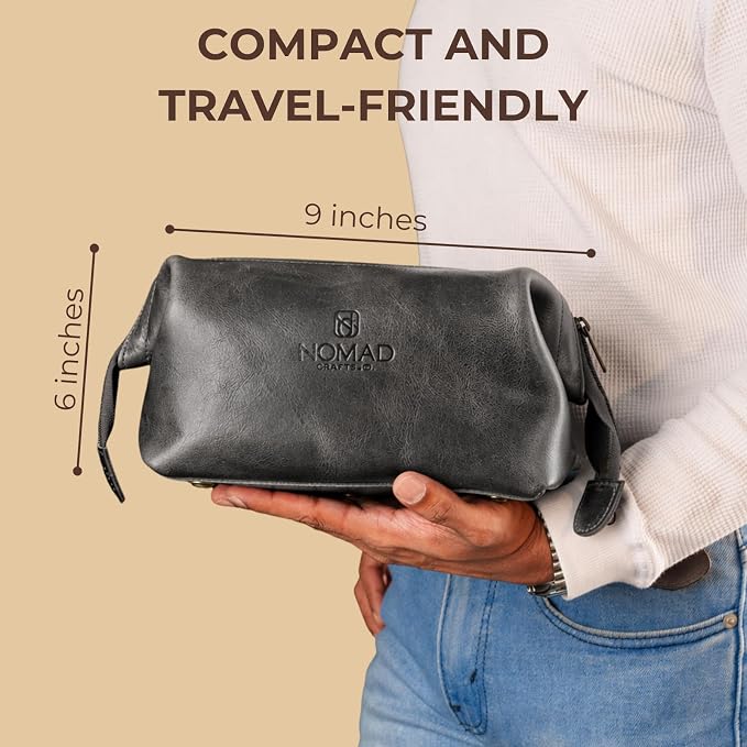 NomadCraftsCo. Premium Leather Travel Toiletry Bag for Men and Women, King-Size Dopp Kit with Waterproof Lining, Mens Toiletry Travel Bag - Image 6