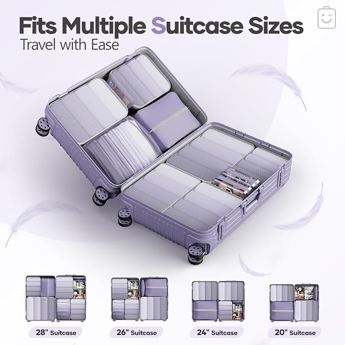 Veken 11 Set Compression Packing Cubes for Travel Essentials,Compressible Expandable Luggage Suitcase Organizer Bags with Garment Bag,Space Saver Bags with Over 1000 pcs of Mesh Holes(Purple Gray) - Image 8