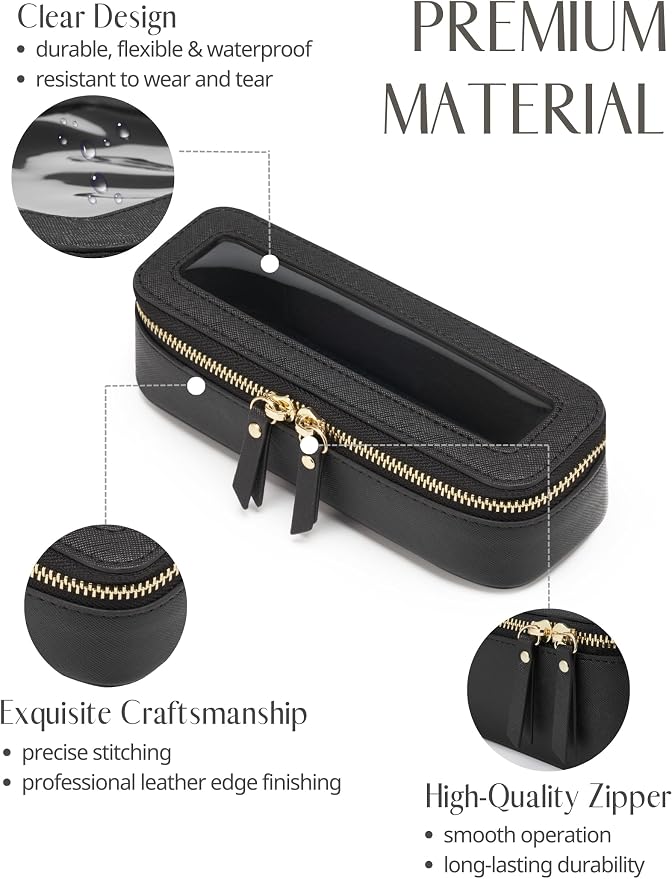 Popvibe Makeup Brush Travel Case Slim Makeup Bag for Women Clear Cosmetic Bag Cute Makeup Case Black Toiletry Bag for Traveling Transparent Car Makeup Bag Aesthetic Makeup Brush Bag - Image 3