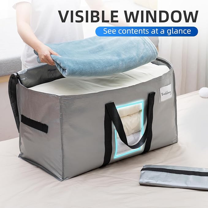 TAILI Extra Large Moving Bags, 10 Pack Silver Heavy Duty Totes For Storage with Visible Window, Wrap Around Handles, Storage Bags for Space Saving, Alternative to Moving Boxes - Image 3