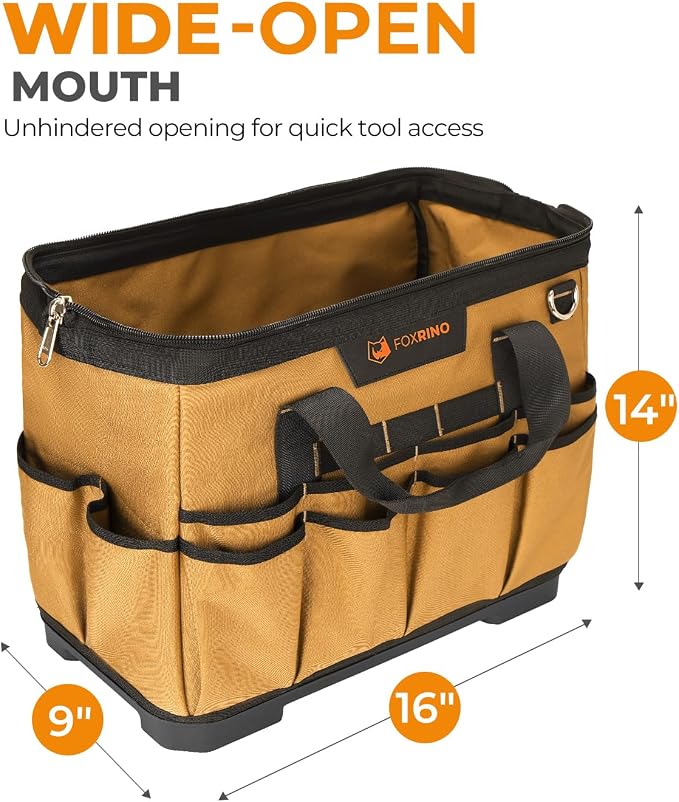 Foxrino Heavy Duty Tool Bag 16-Inch, 42-Pocket Portable Empty Tool Box Organizer Storage, Anti-Collapse Toolbox Organization, 1200D Oxford Soft Handle Carrying Toolbag, Gifts for Men Father Dad - Image 5
