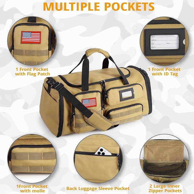 Expandable Gym Bag For Men,Tactical Large 3 in 1 Sports Duffle Bag With Shoes Compartment,Water Resistant Sports Gym Tote Bags Multi-functional Weekend Travel Backpack Overnight Bag - Image 4