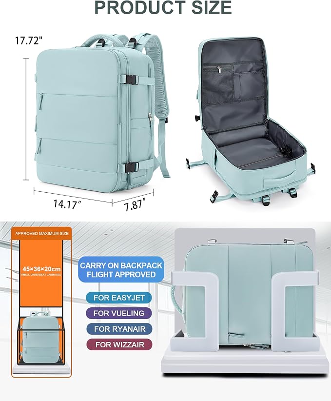 coowoz Large Travel Backpack Carry On for Women Man Gym Backpacks with Laptop Compartment Mochila de Viaje Teacher Personal Item Backpack Rucksack Airplane Accessories Must Haves Blue - Image 5