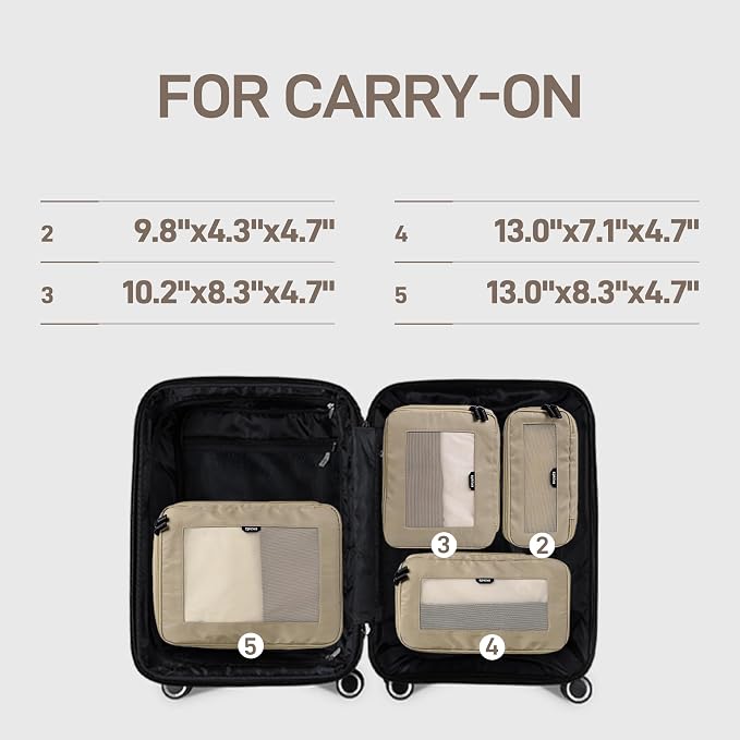 EPICKA TripCozy Compression Packing Cubes - 4 Set Durable Travel Organizer Bags with Mesh Top, Expandable Travel Accessories for Carry on, Luggage, Suitcase, Backpack (Khaki) - Image 3