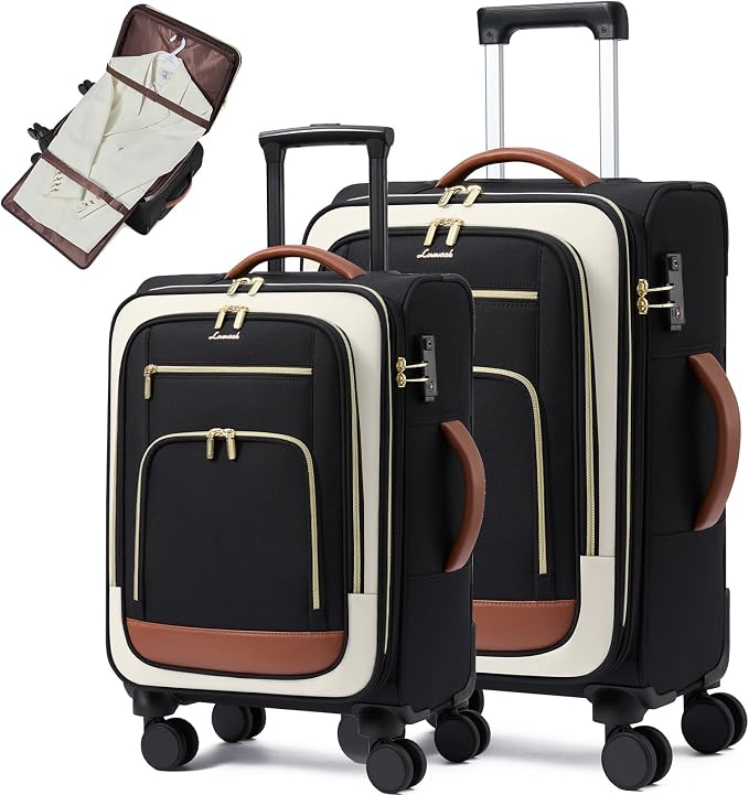 LOVEVOOK Luggage Set 2 Piece, Carry on Luggage Airline Approved, 22 & 26.5 Inch Large Rolling Suitcase with Garment Bag, Lightweight Underseat Carryon Luggage for Women Travel with TSA Lock by LOVEVOOK