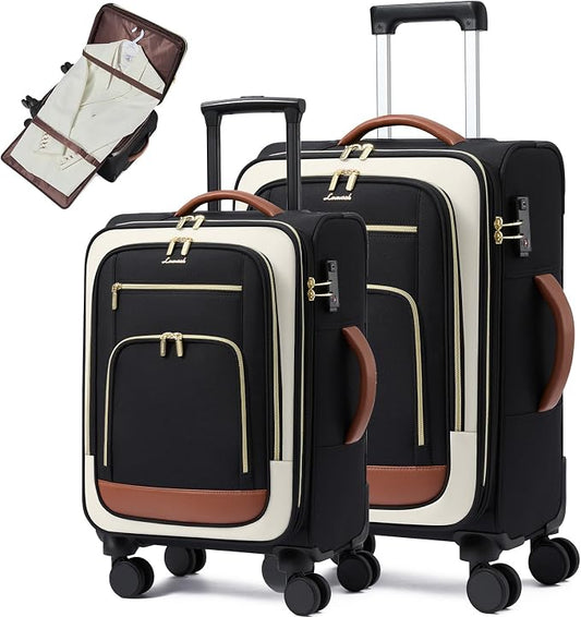 LOVEVOOK Luggage Set 2 Piece, Carry on Luggage Airline Approved, 22 & 26.5 Inch Large Rolling Suitcase with Garment Bag, Lightweight Underseat Carryon Luggage for Women Travel with TSA Lock by LOVEVOOK