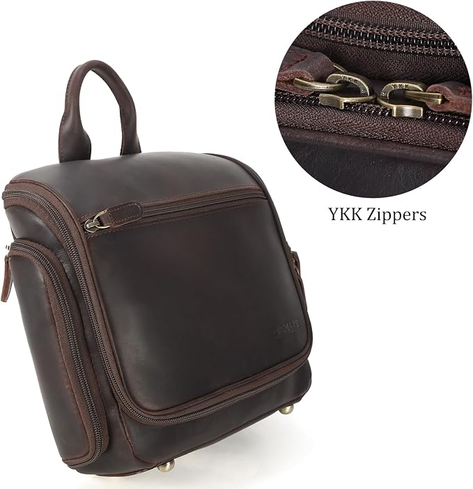 Polare Full Grain Leather Toiletry Bag Travel Hanging Organizer Case Shaving Kit Wash Bag Makeup Cosmetic Dopp Kit with YKK Zippers - Image 4