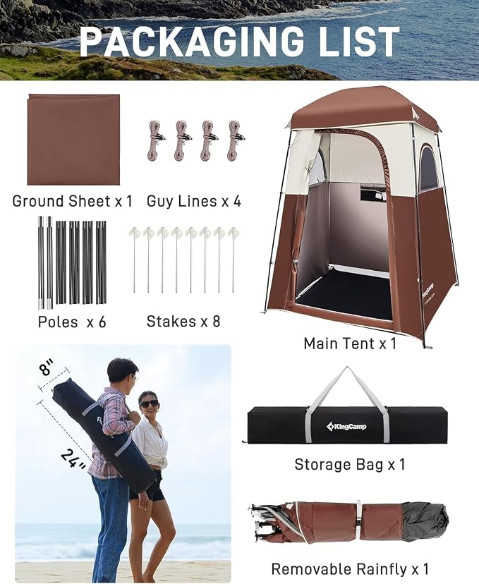 KingCamp Shower Tent, Portable Privacy Tent Outdoor Camping 1/2 Room Toilet Tents with Shower Bag & Dressing Room for Beach, Camping & Hiking - Image 8
