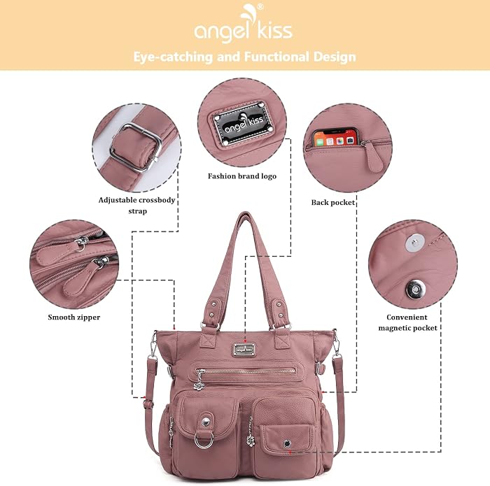 Angelkiss Purses Handbags for Women PU Tote Satchel Bags for Women Pockets Shoulder Bags… | PU - Image 6
